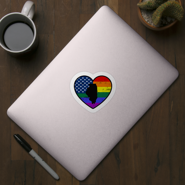 Illinois United States Gay Pride Flag Heart by TextTees